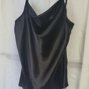 Nicole Miller Elegant Black Satin chain  Cowl Neck Top Size L